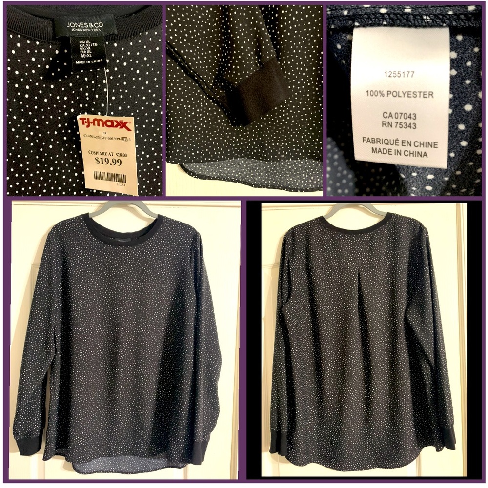 BNWT | Jones & Co. Black & White Polka Dotted Light-Weight Blouse | XL